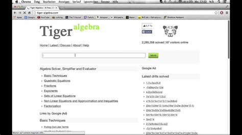 QuickMath will automatically answer the most common problems in algebra, equations and calculus faced by high-school and college students. . Algebra calculator tiger